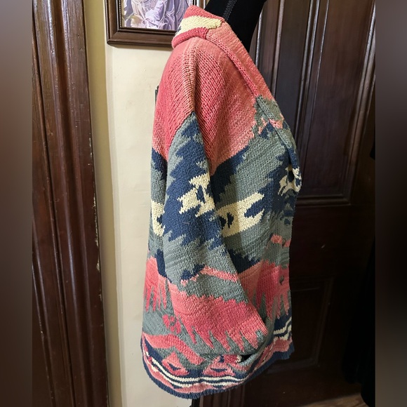 Ralph Lauren western Vintage Handknit Southwest Sweater Cardigan size Large - Picture 5 of 11